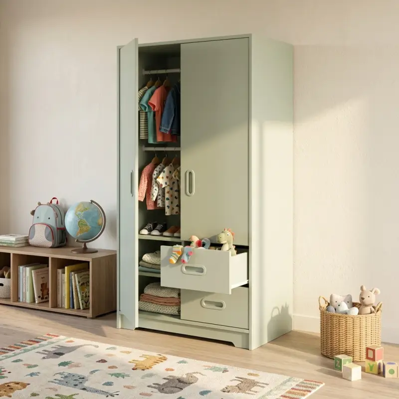 Lemari Pakaian 2 Pintu dengan Laci Sage Green [3]