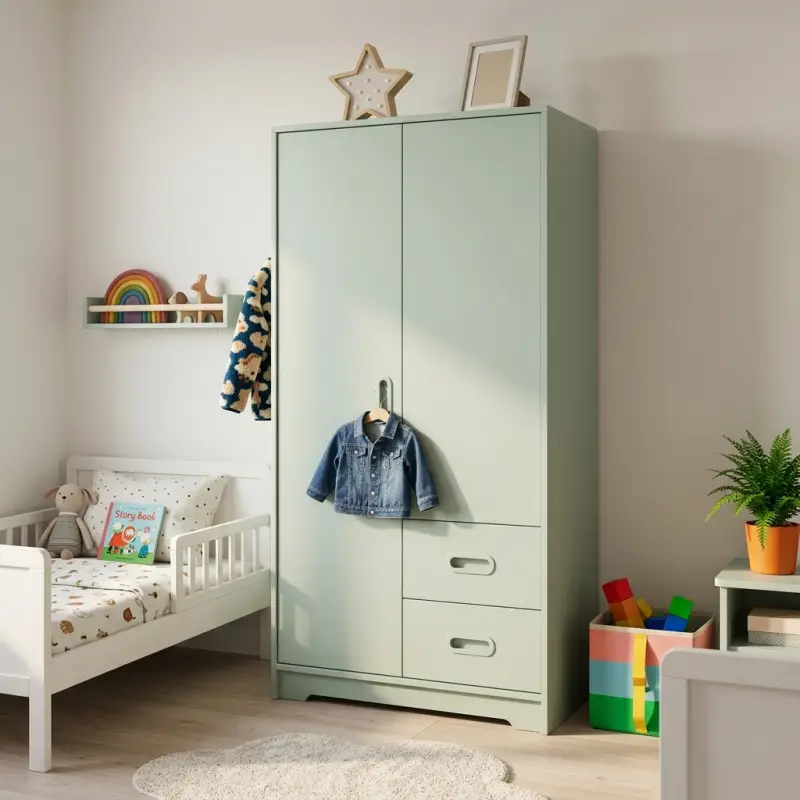 Lemari Pakaian 2 Pintu dengan Laci Sage Green [5]