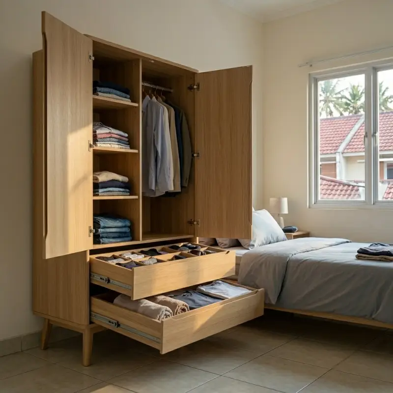 Lemari Pakaian 2 Pintu dengan Laci Scandinavian Oak [3]