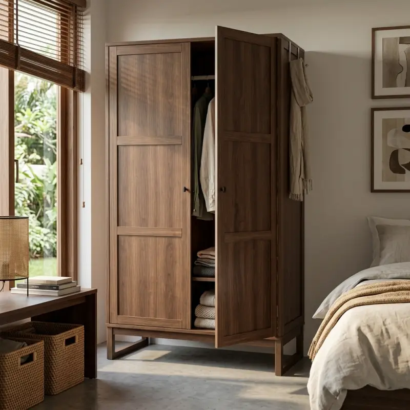 Lemari Pakaian 2 Pintu Panel Kayu Walnut [4]