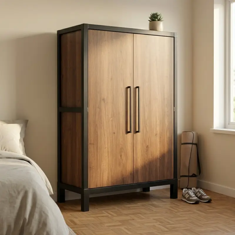 Lemari Pakaian 2 Pintu Rangka Besi Finishing Kayu Walnut [4]