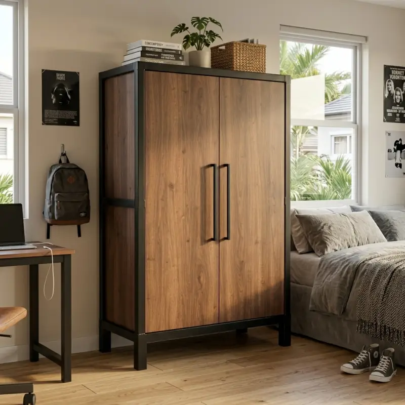 Lemari Pakaian 2 Pintu Rangka Besi Finishing Kayu Walnut [5]