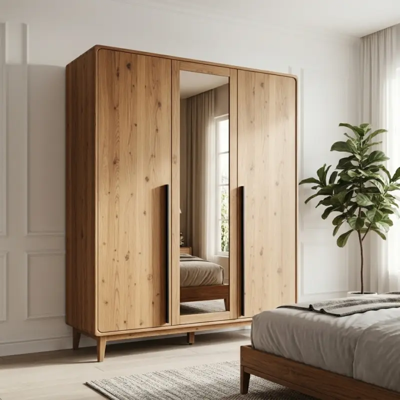 Lemari Pakaian 3 Pintu Finishing Oak dengan Cermin [4]