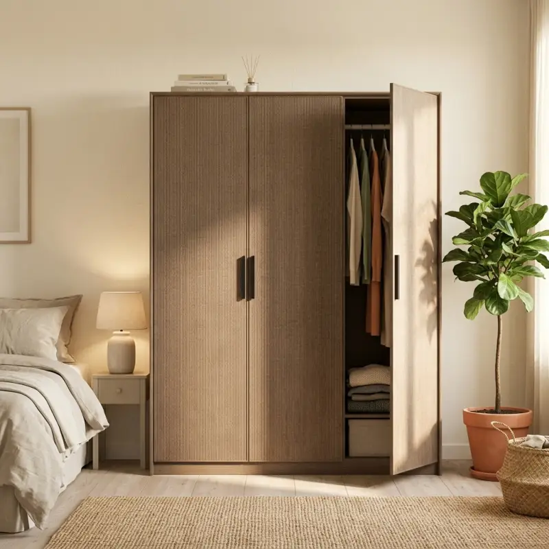 Lemari Pakaian 3 Pintu Panel Alur Finishing Walnut [3]