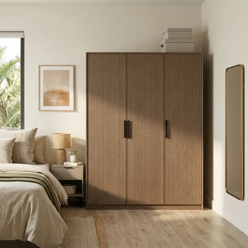 Lemari Pakaian 3 Pintu Panel Alur Finishing Walnut [4]