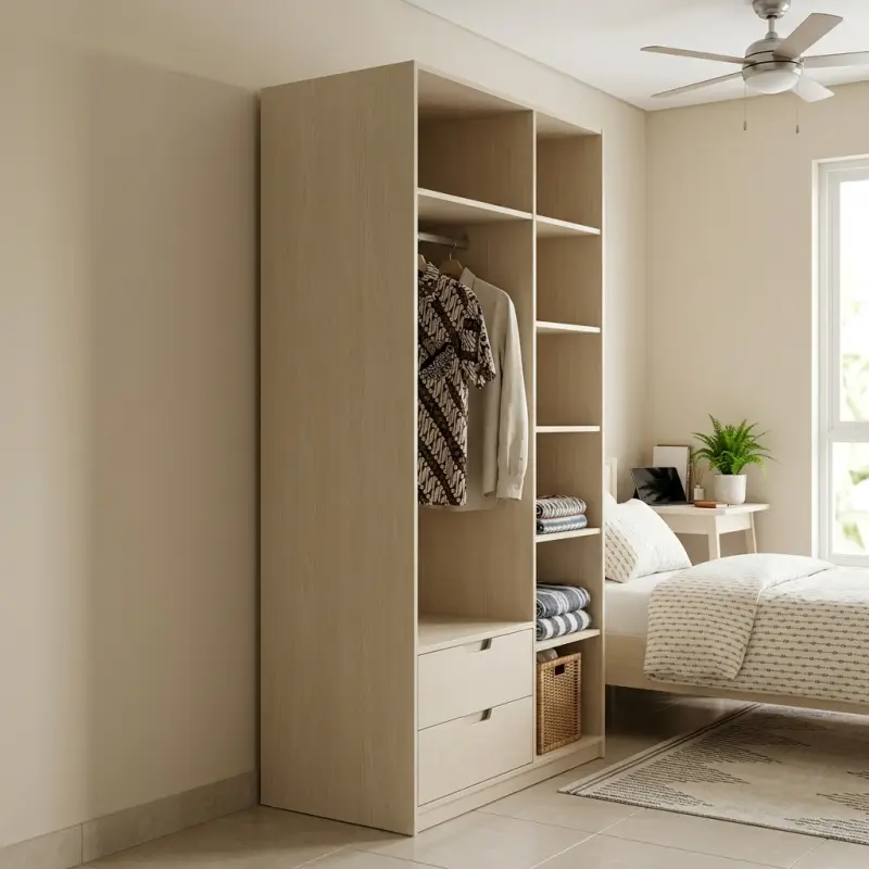 Lemari Pakaian Open Wardrobe dengan Laci dan Rak Serbaguna [3]