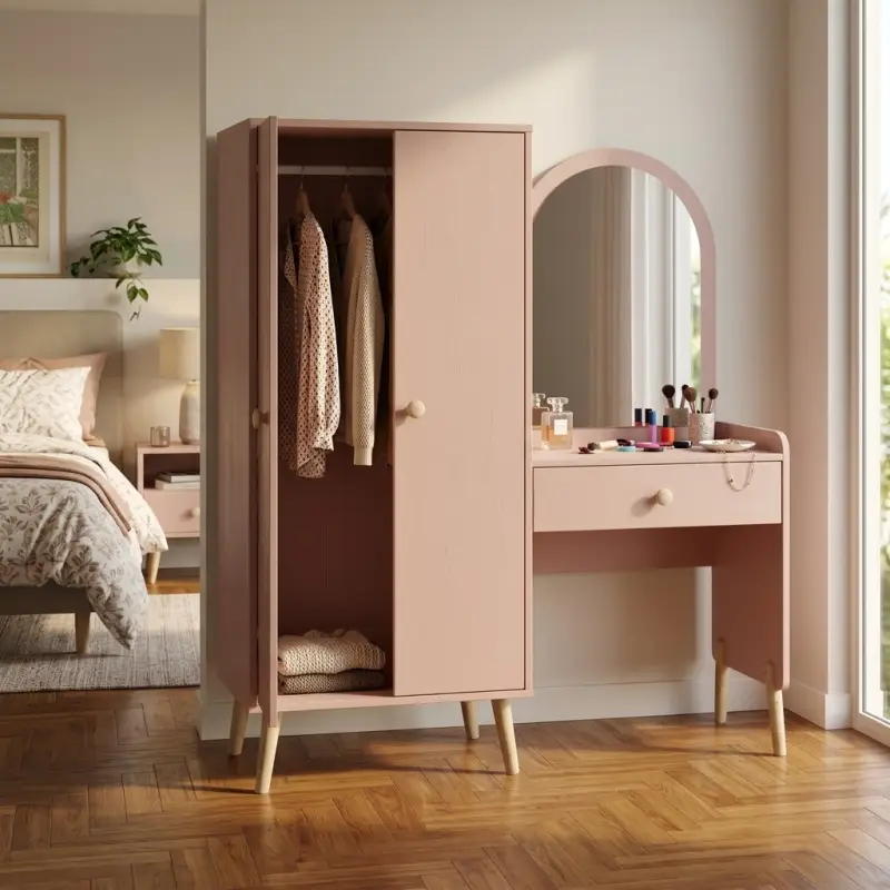 Lemari Pakaian Set Meja Rias Gaya Scandinavian Finishing Dusty Pink [2]