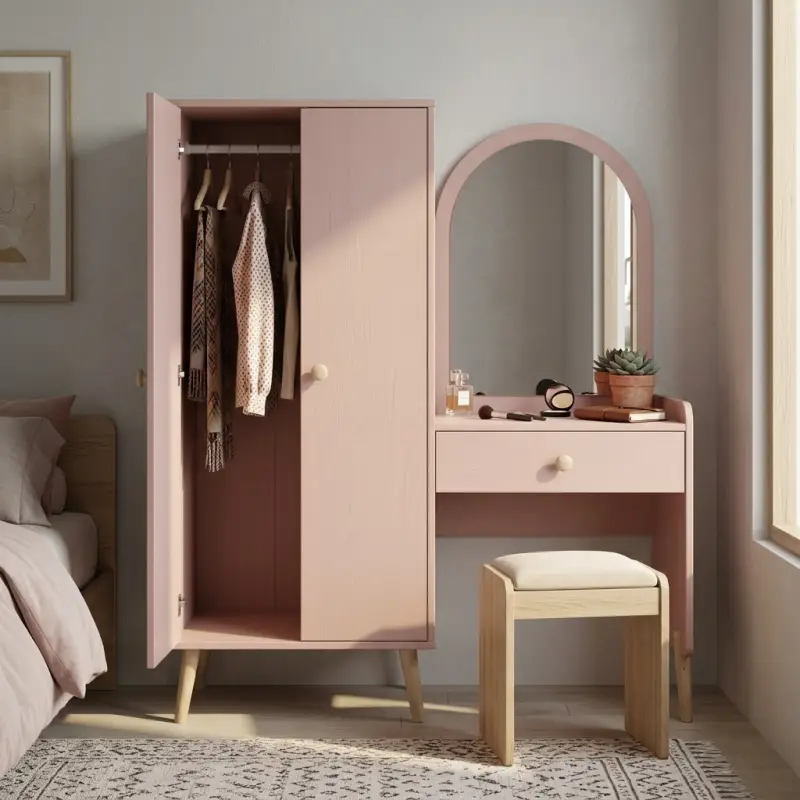 Lemari Pakaian Set Meja Rias Gaya Scandinavian Finishing Dusty Pink [4]
