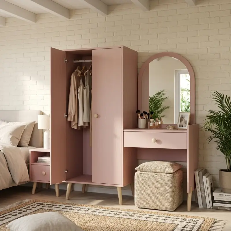 Lemari Pakaian Set Meja Rias Gaya Scandinavian Finishing Dusty Pink [5]