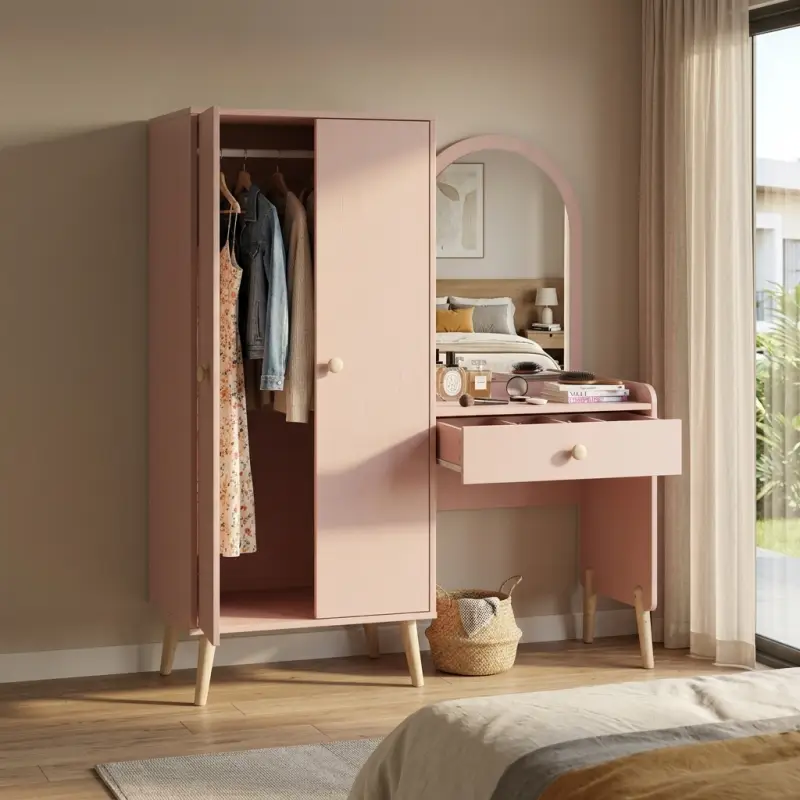 Lemari Pakaian Set Meja Rias Gaya Scandinavian Finishing Dusty Pink [6]