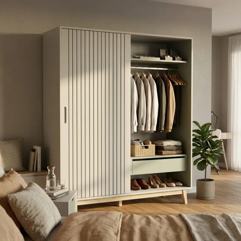 Lemari Pakaian Sliding Door Fluted Panel Scandinavian [3]