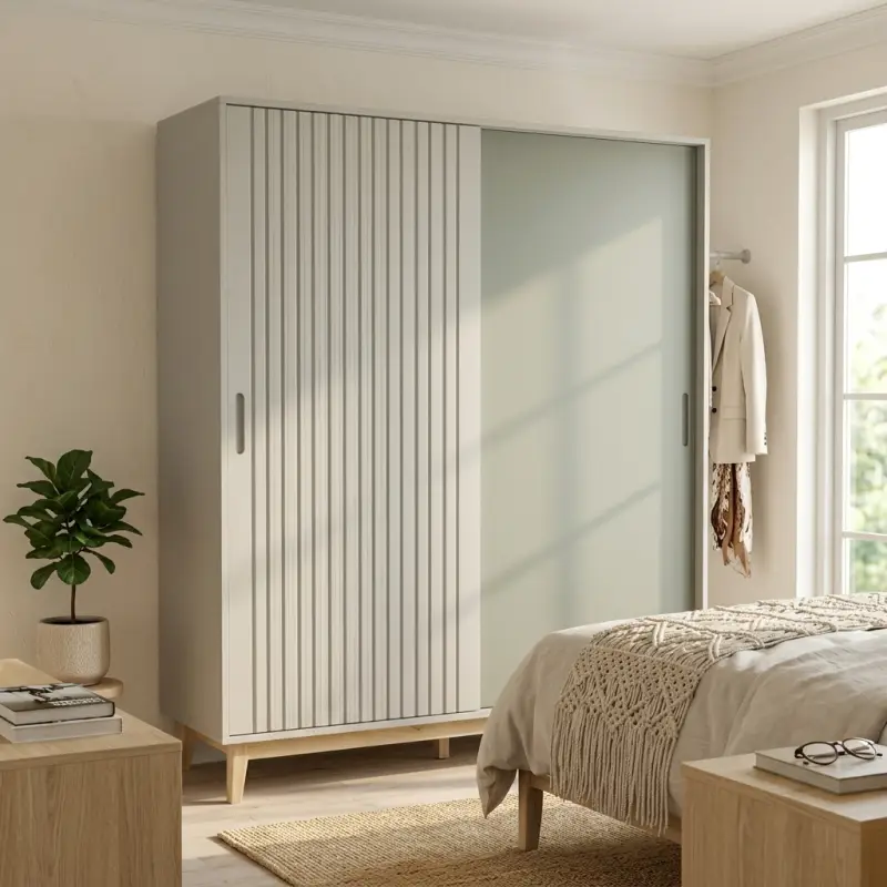 Lemari Pakaian Sliding Door Fluted Panel Scandinavian [4]
