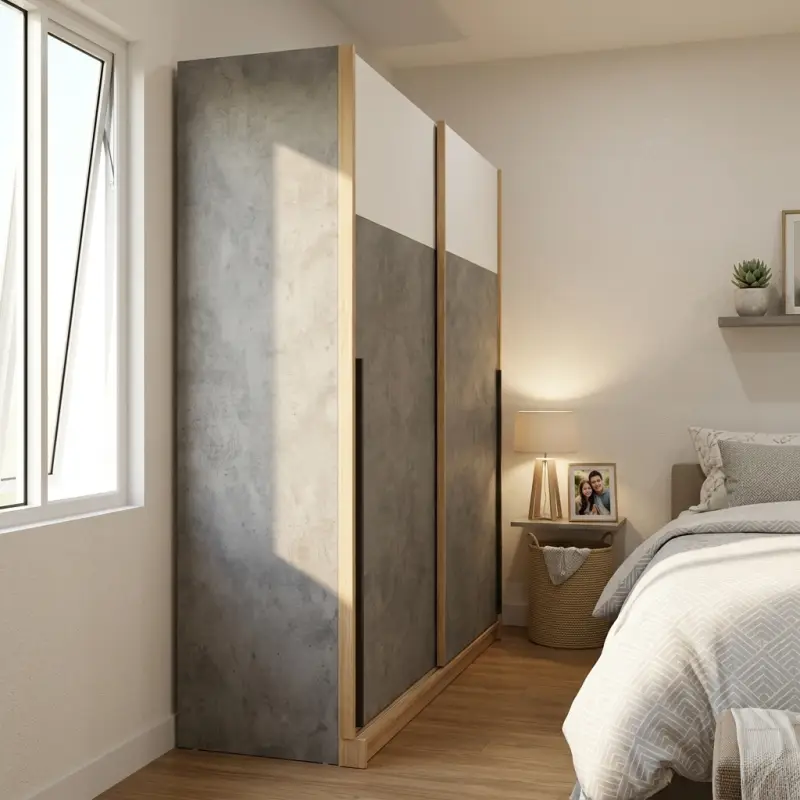 Lemari Pakaian Sliding Door Motif Beton Putih 2 Pintu [4]