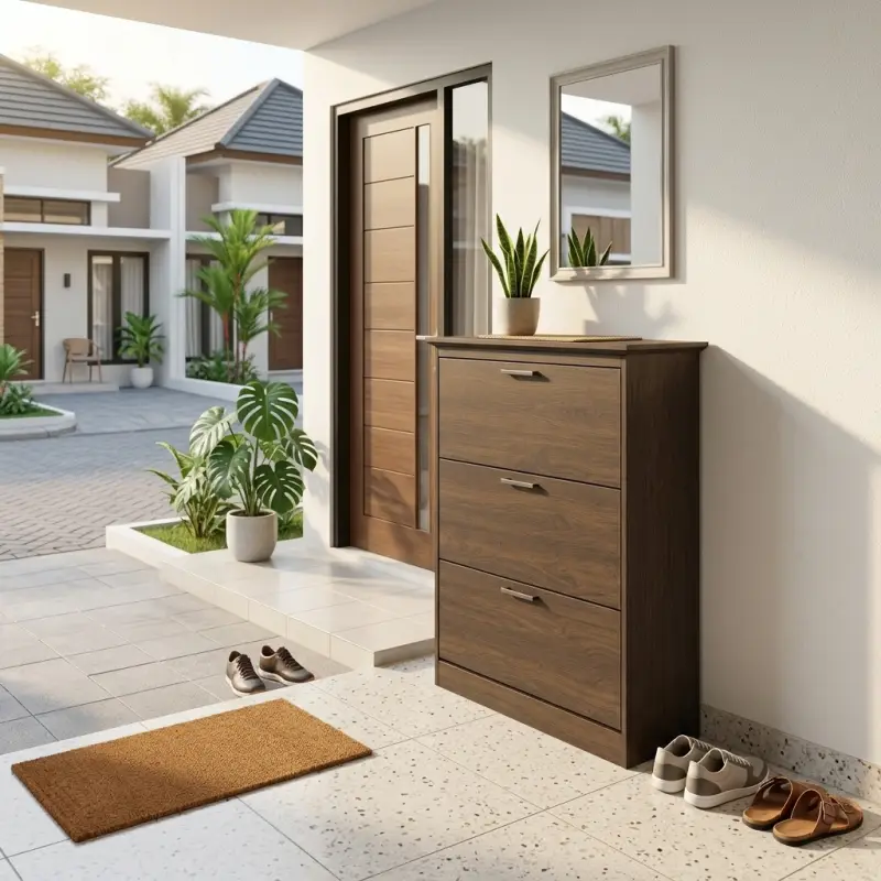 Lemari Sepatu 3 Pintu Flip Down Finishing Walnut [3]