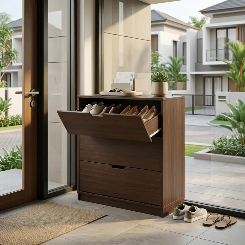 Lemari Sepatu Laci Flip Door Finishing Walnut [2]
