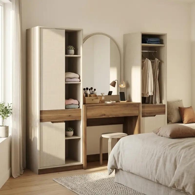 Lemari Set Meja Rias Cermin Lengkung Tekstur Linen [2]