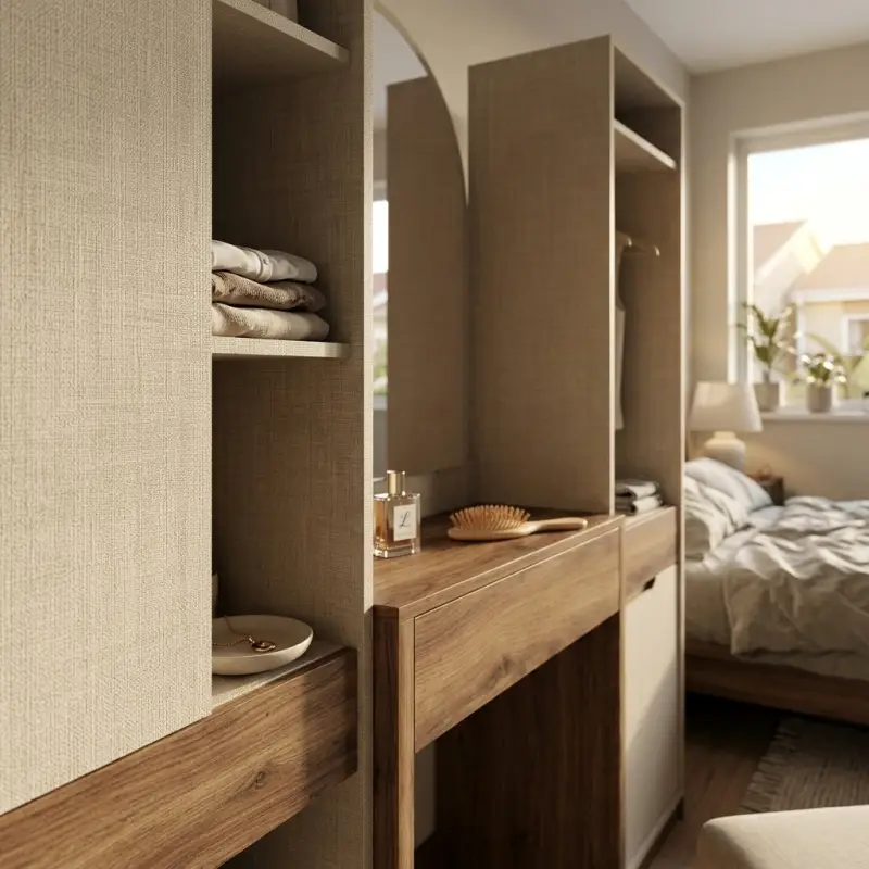 Lemari Set Meja Rias Cermin Lengkung Tekstur Linen [3]