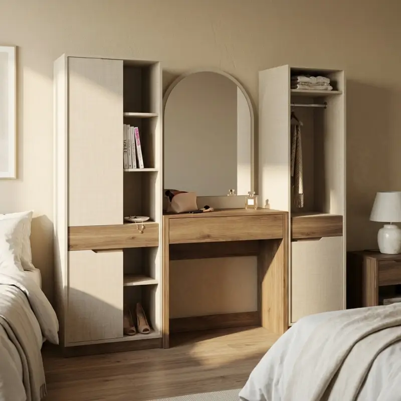 Lemari Set Meja Rias Cermin Lengkung Tekstur Linen [5]