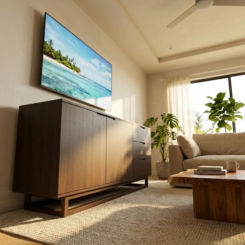 Lemari TV Kayu Walnut Minimalis dengan Laci dan Pintu Cabinet [3]
