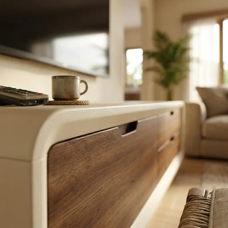 Lemari TV Laci Kombinasi Kayu Walnut dan Panel Putih [3]