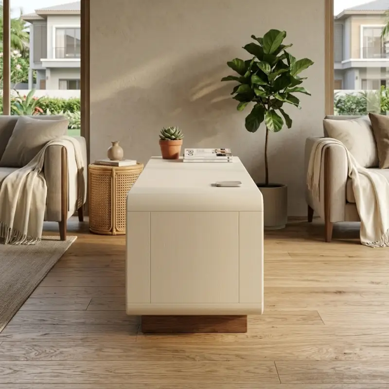 Lemari TV Laci Kombinasi Kayu Walnut dan Panel Putih [5]