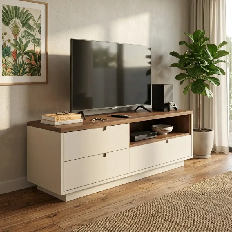 Lemari TV Laci Tiga Pintu Open Shelf Skandinavian [2]