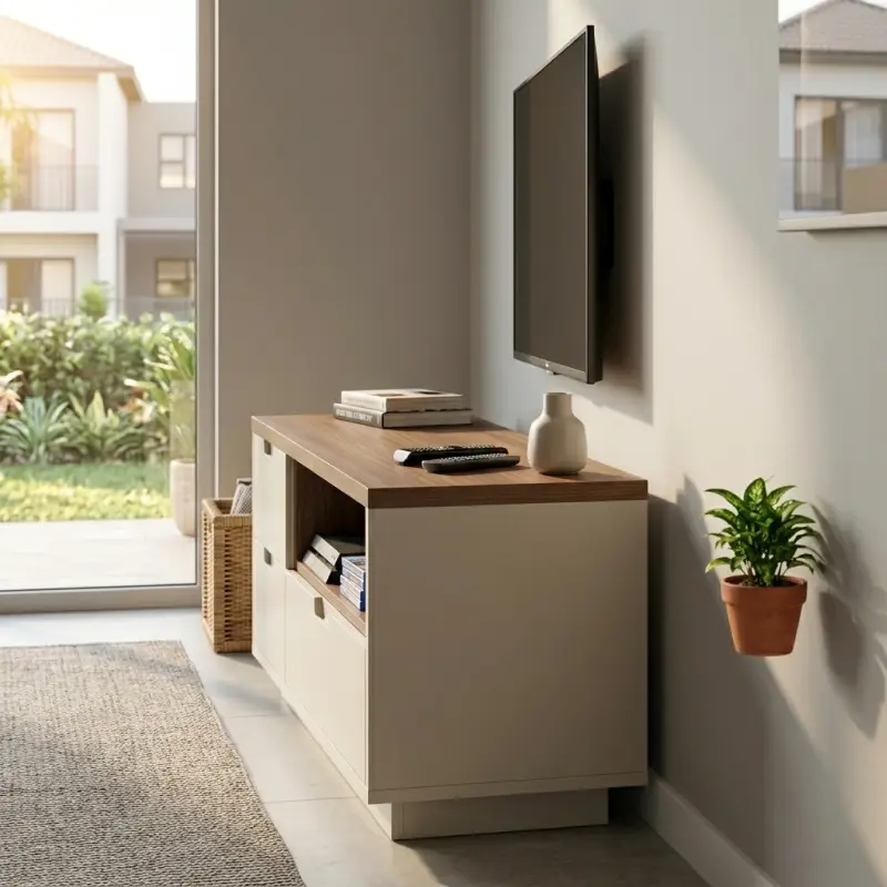 Lemari TV Laci Tiga Pintu Open Shelf Skandinavian [4]