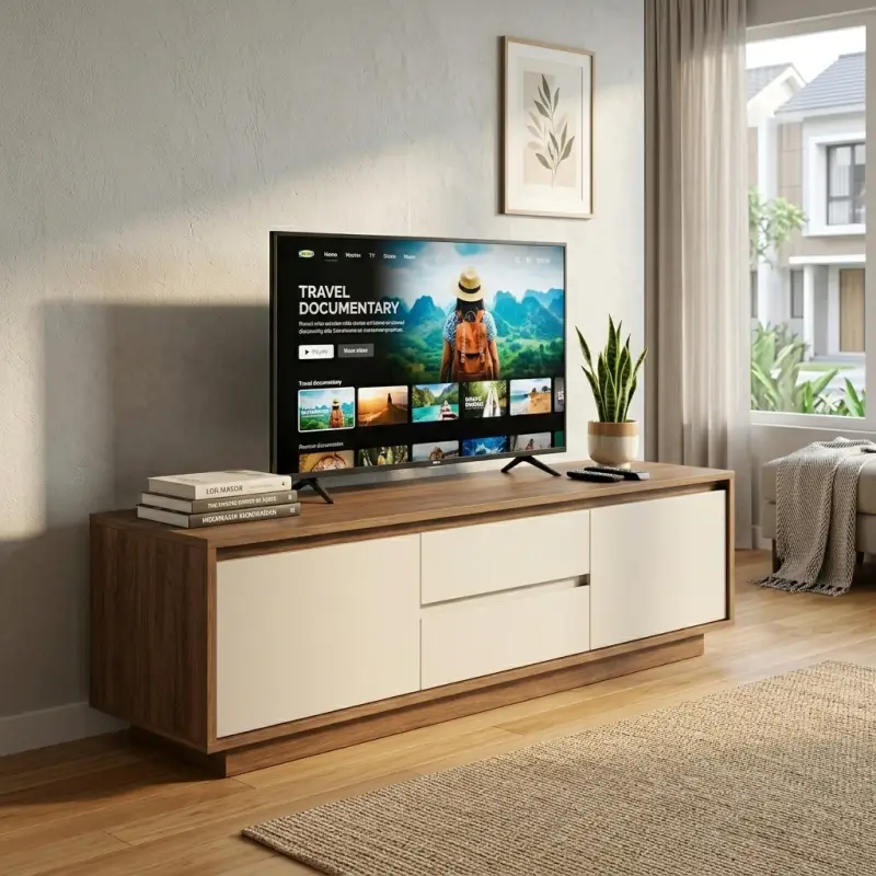 Lemari TV Minimalis Dua Pintu dengan Laci Tengah [2]