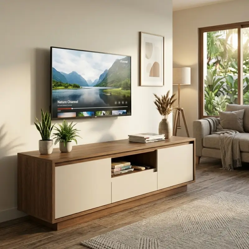 Lemari TV Minimalis Dua Pintu dengan Laci Tengah [4]