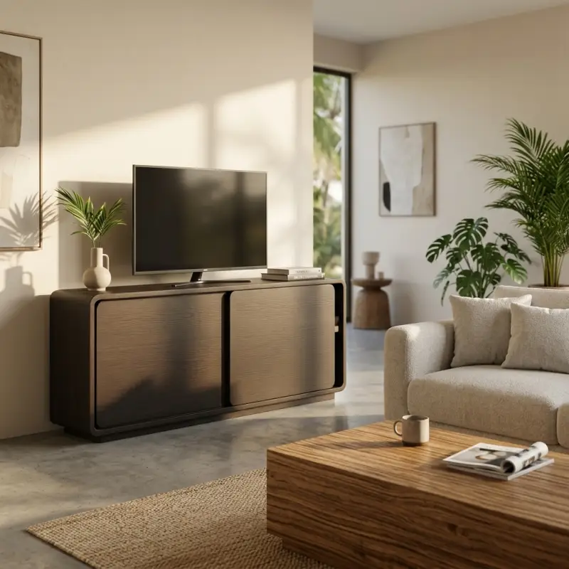 Lemari TV Pintu Sliding Kayu Serat Alami [4]