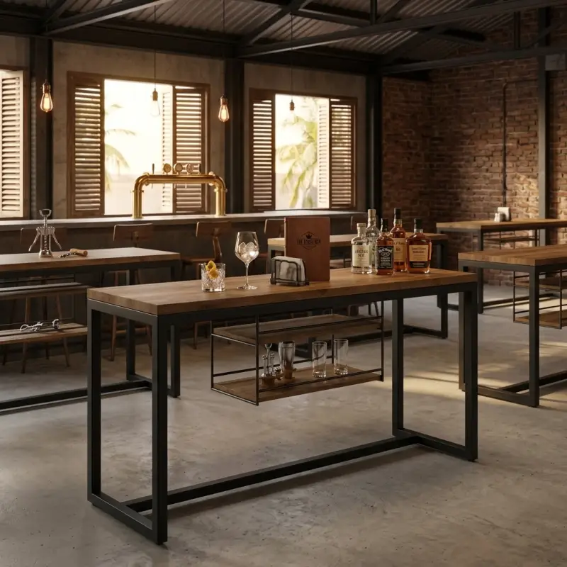 Meja Bar Industrial Rangka Besi Hollow dengan Rak Penyimpanan [4]