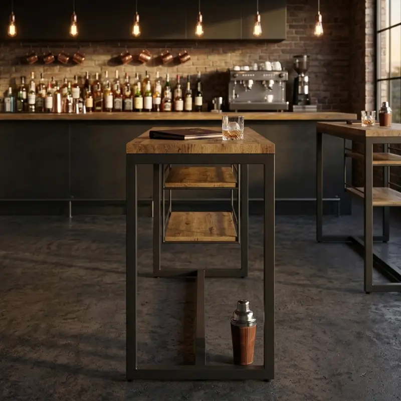 Meja Bar Industrial Rangka Besi Hollow dengan Rak Penyimpanan [6]