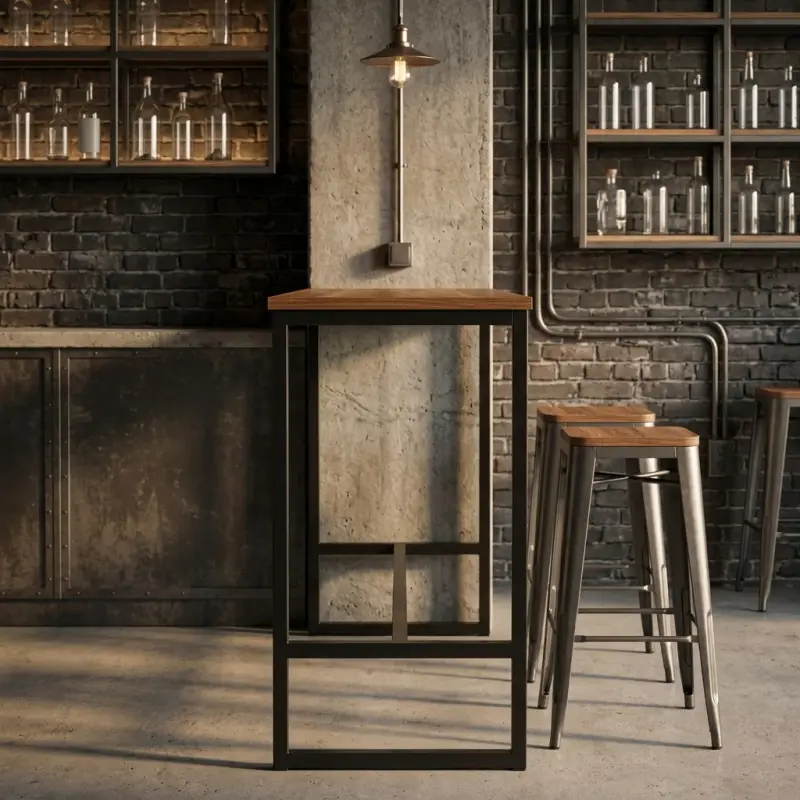 Meja Bar Industrial Rangka Besi Hollow Top Walnut [3]