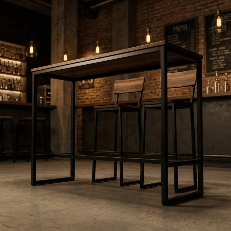 Meja Bar Industrial Rangka Besi Hollow Top Walnut [4]