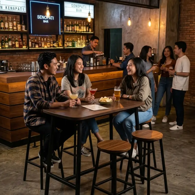Meja Bar Kaki Besi Rangka H-Brace Top Kayu [4]