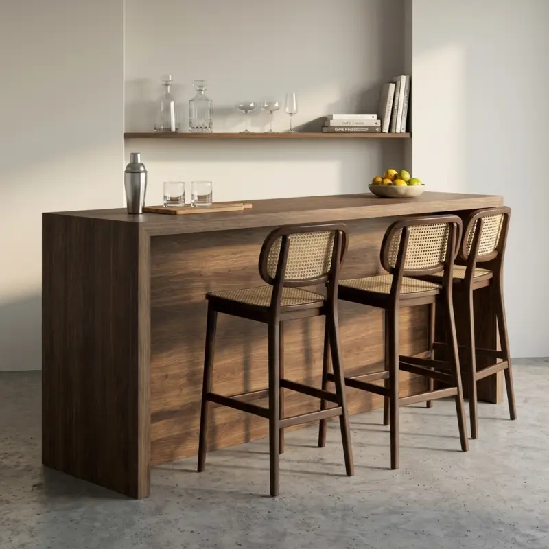 Meja Bar Kayu Walnut Panel Penuh [2]