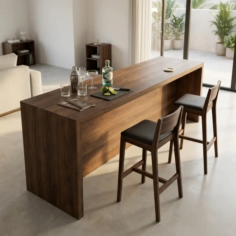 Meja Bar Kayu Walnut Panel Penuh [5]