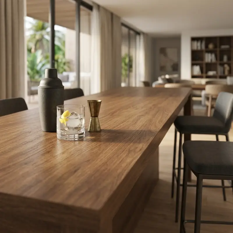 Meja Bar Panel Kayu Finishing Walnut [3]