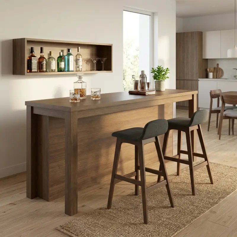 Meja Bar Panel Kayu Finishing Walnut [4]
