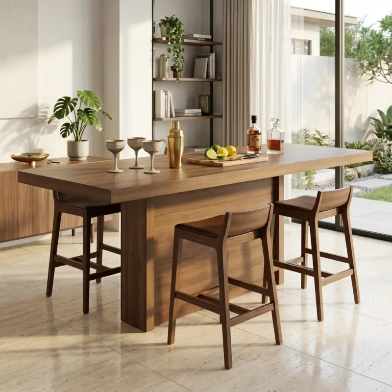 Meja Bar Panel Kayu Solid Finishing Natural [2]