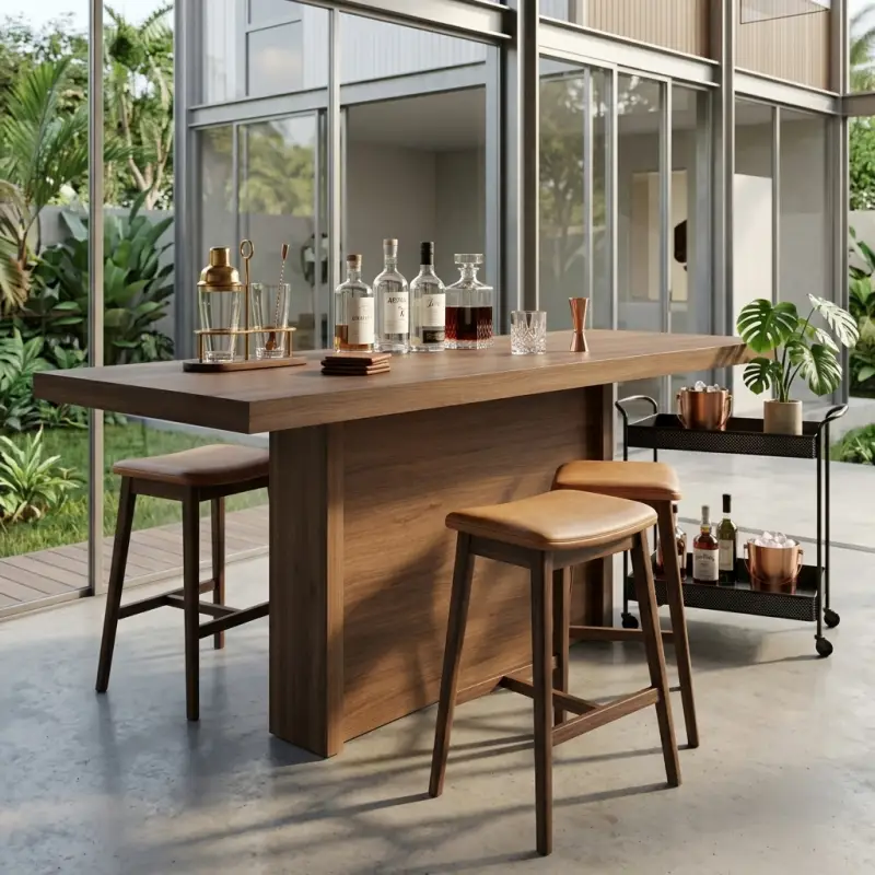 Meja Bar Panel Kayu Solid Finishing Natural [4]