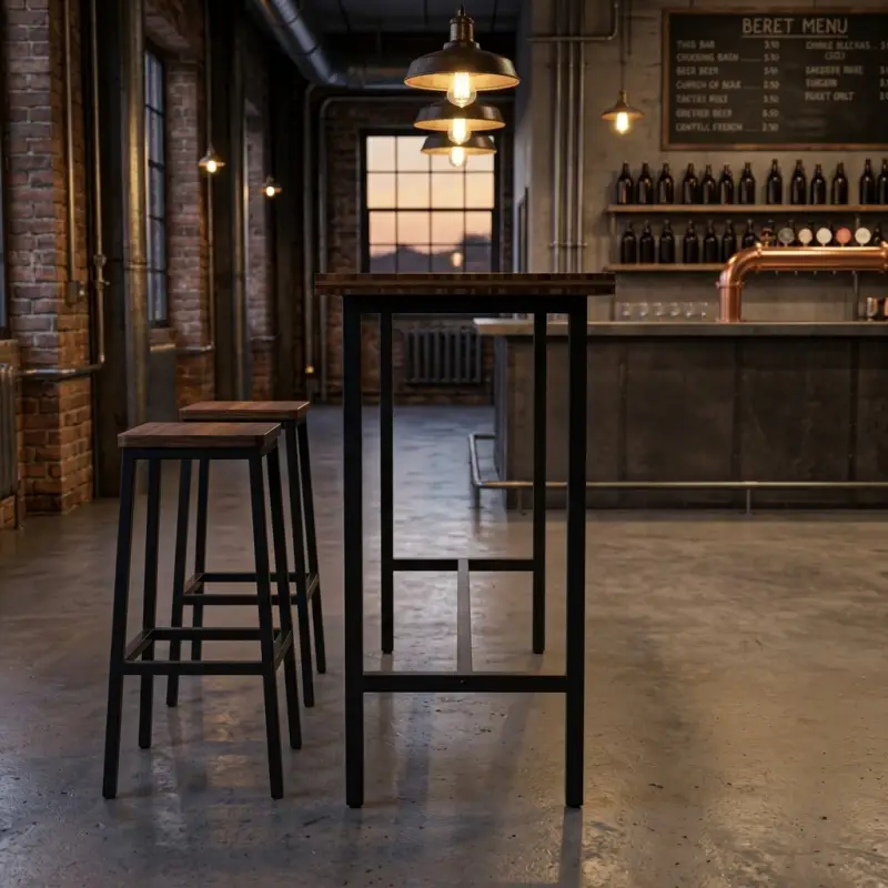 Meja Bar Tinggi Industrial Rangka Besi Top Kayu [4]