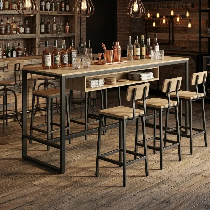 Meja Bar Tinggi Industrial Rangka Besi Top Kayu [2]