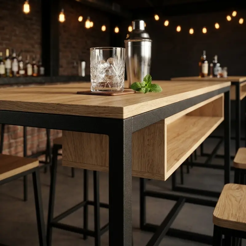 Meja Bar Tinggi Industrial Rangka Besi Top Kayu [3]