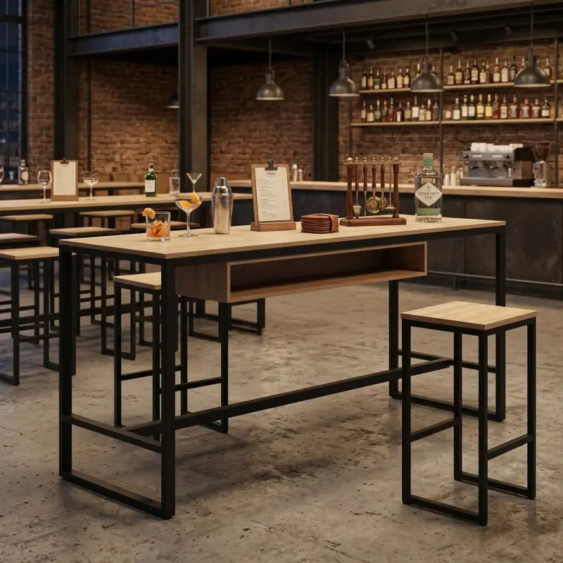 Meja Bar Tinggi Industrial Rangka Besi Top Kayu [4]