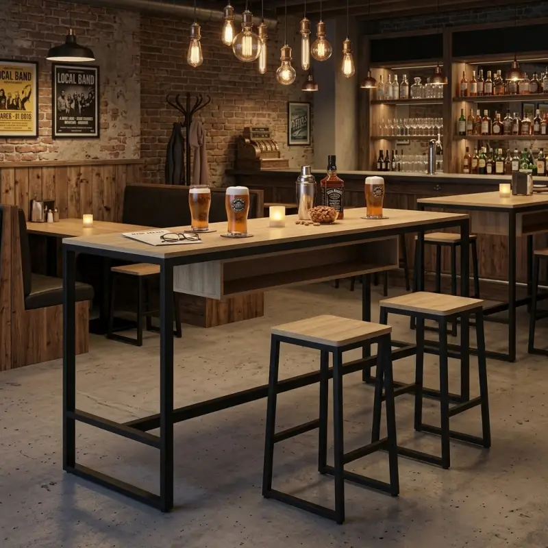 Meja Bar Tinggi Industrial Rangka Besi Top Kayu [6]