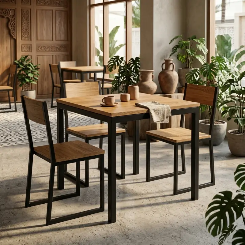 Meja Cafe Besi Hollow Top Kayu Solid [2]