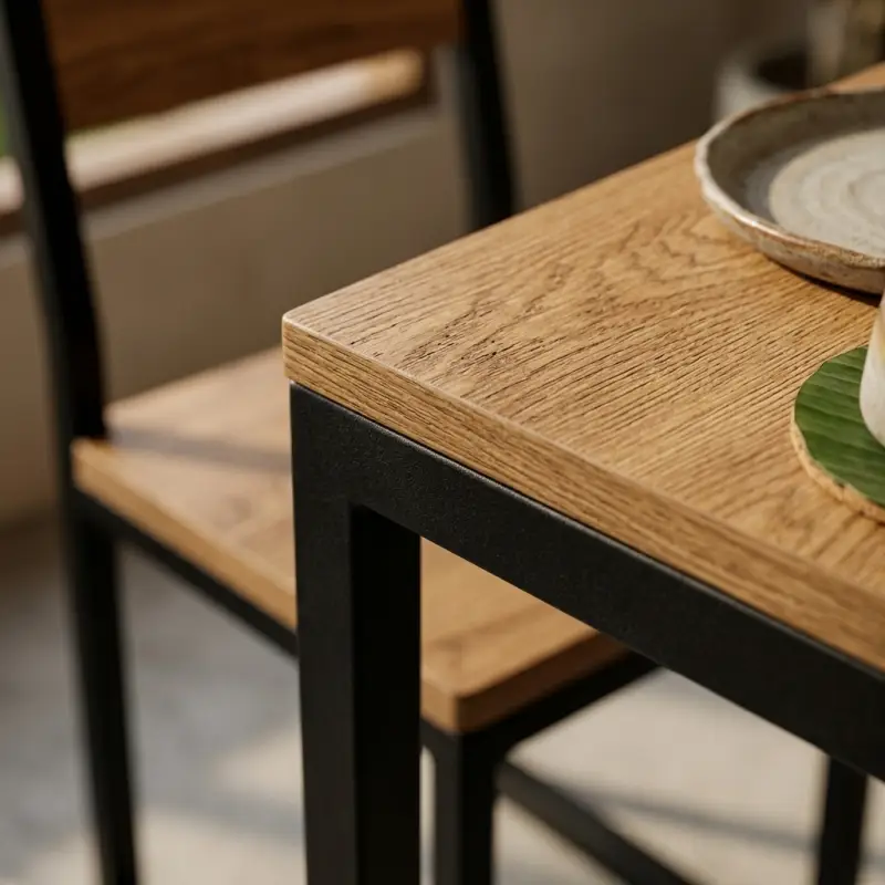 Meja Cafe Besi Hollow Top Kayu Solid [5]