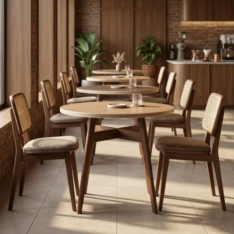 Meja Cafe Bulat Kayu Solid Kaki A-Frame [2]