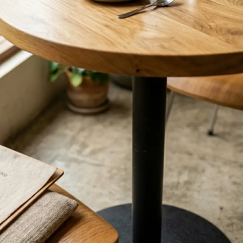 Meja Cafe Bulat Top Kayu Solid Kaki Besi [4]